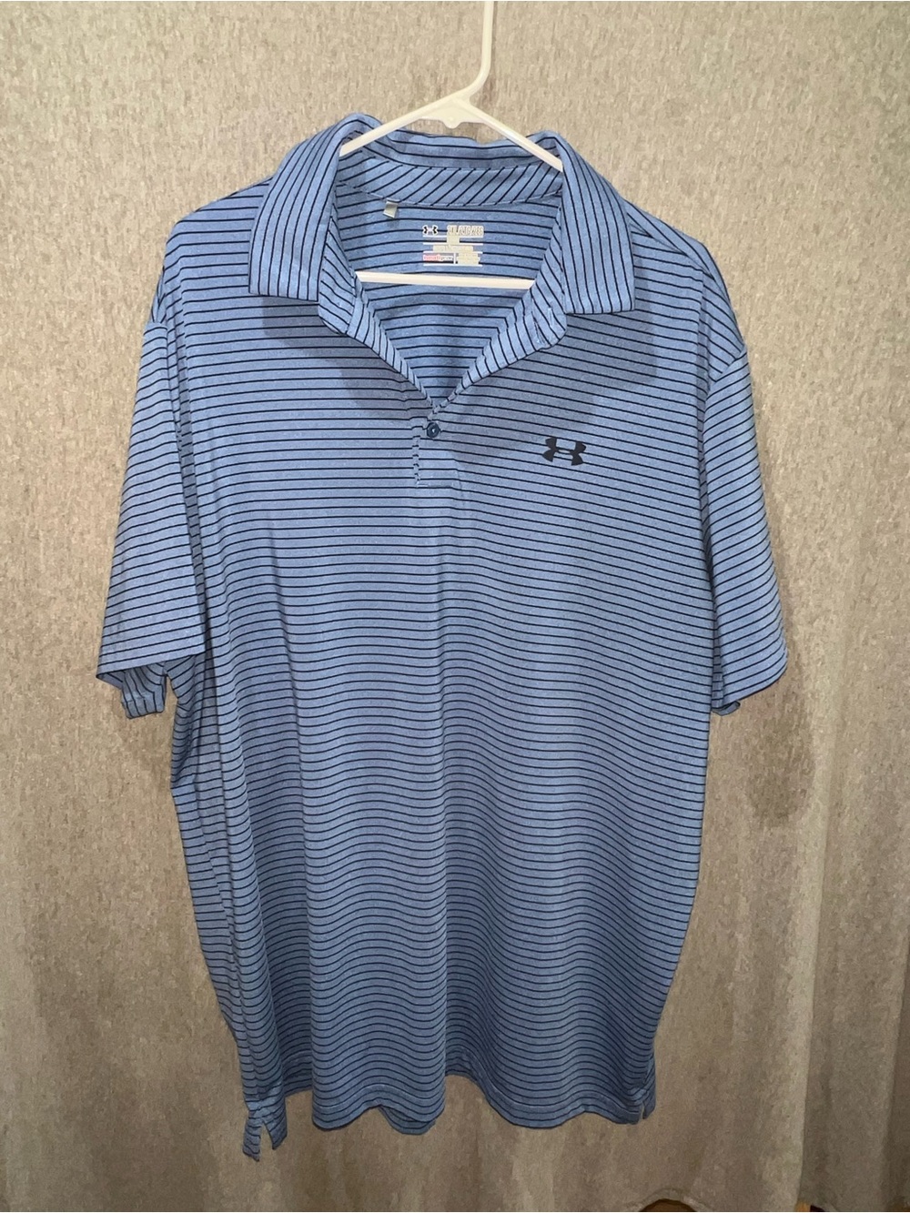 Under Armour Light Blue Polo with Navy Stripes